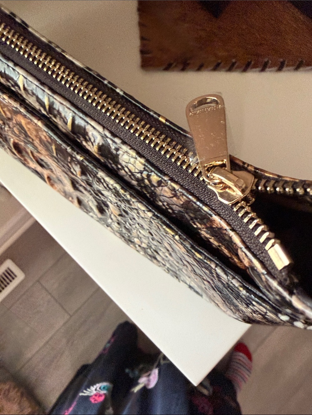 Brahmin Croc-Embossed Shoulder Bag in Brown and Black - Picture 12 of 16